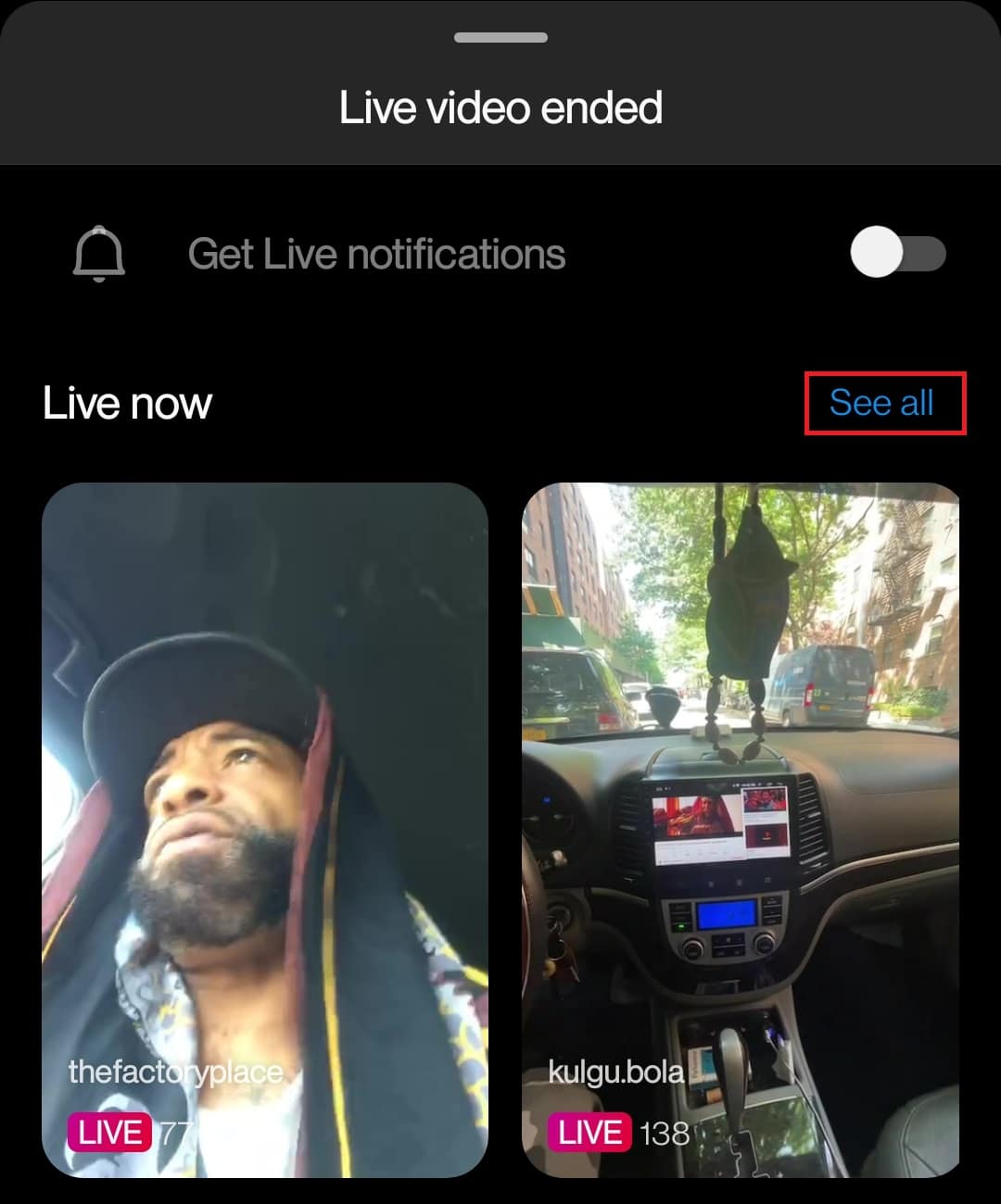 tap on See all to view random live videos from here | How to Watch Instagram Live Anonymously