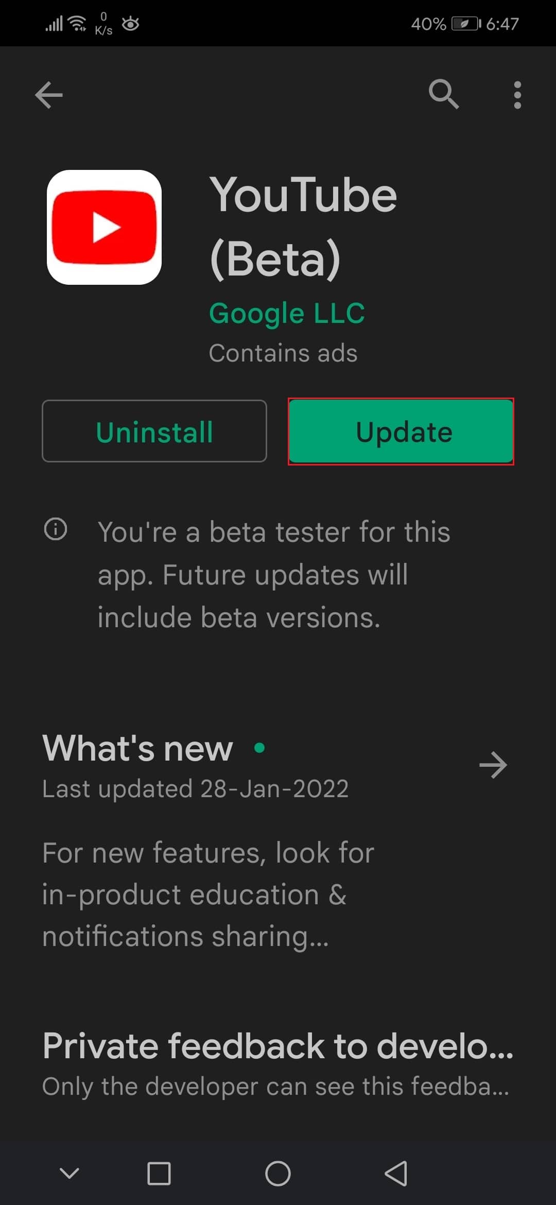 tap on Update to update youtube from google play store | How to Watch Local Channels on Roku