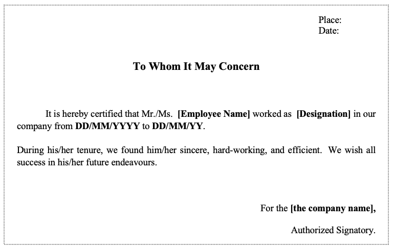 Experience letter format word
