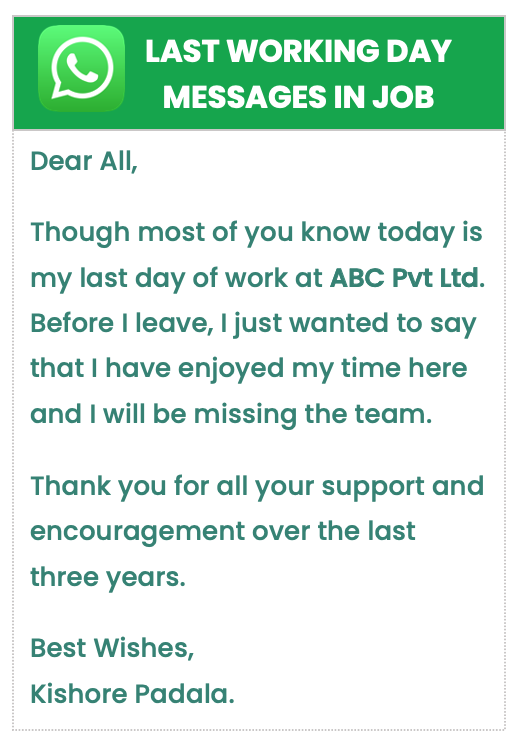 Last working day WhatsApp messages to team