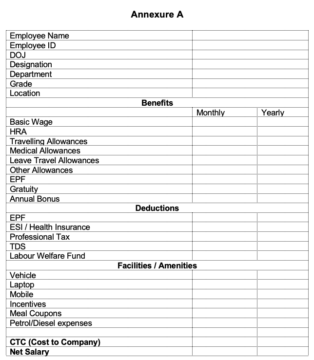 Salary Annexure Format