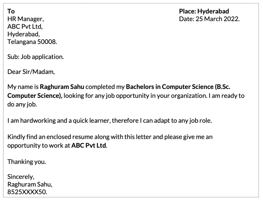Application letter sample for any position