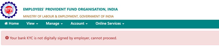 Your bank KYC is not digitally signed by employer, cannot proceed