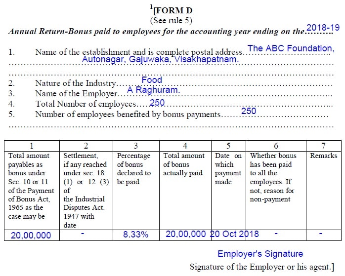 How to Fill Bonus Form D