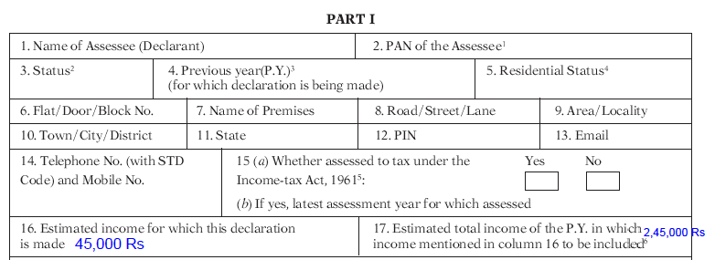 estimated income on form 15G