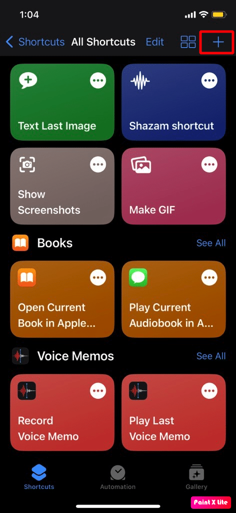tap on plus icon