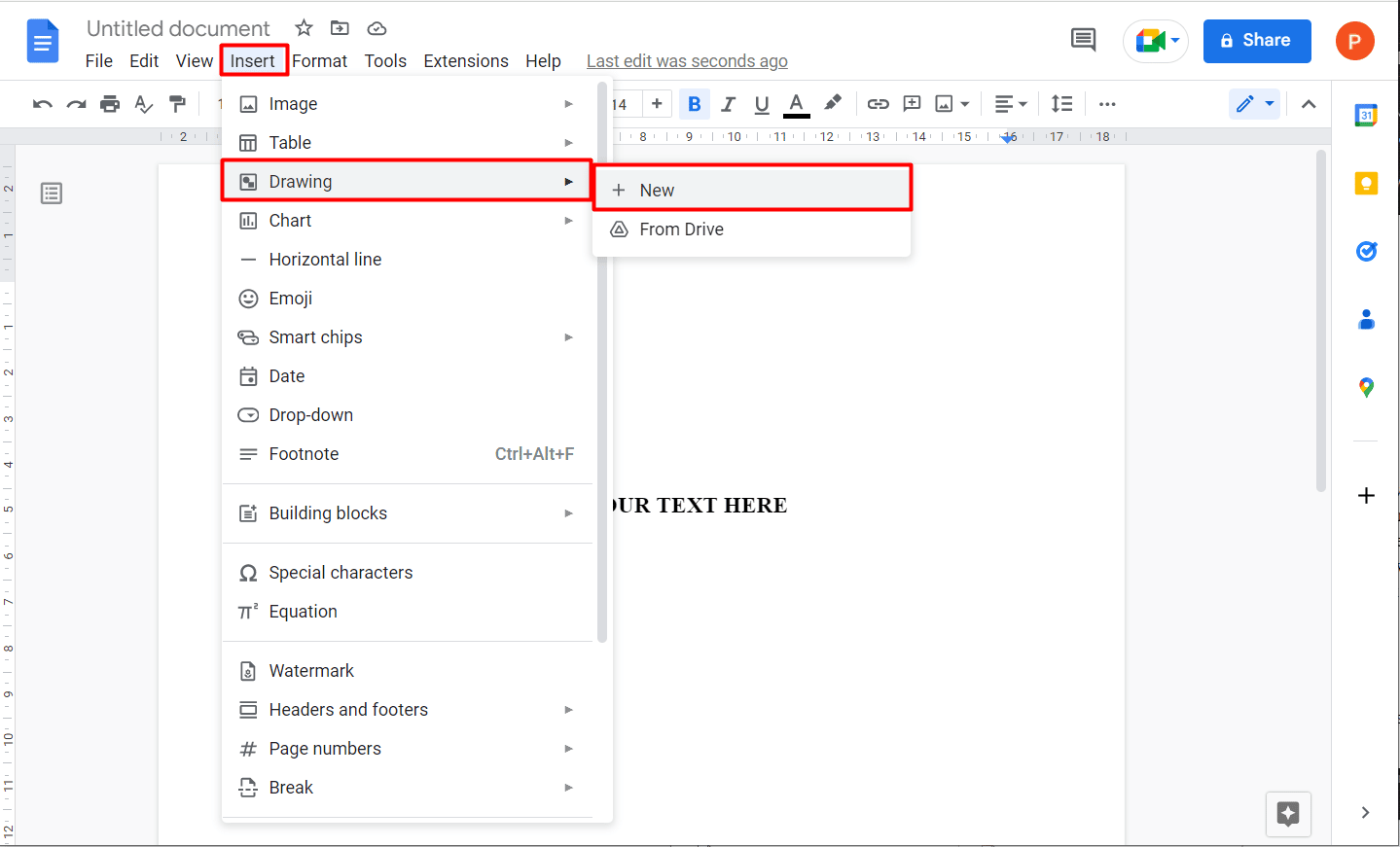 click on Insert then Drawing and select New. How to Circle a Word in Google Docs