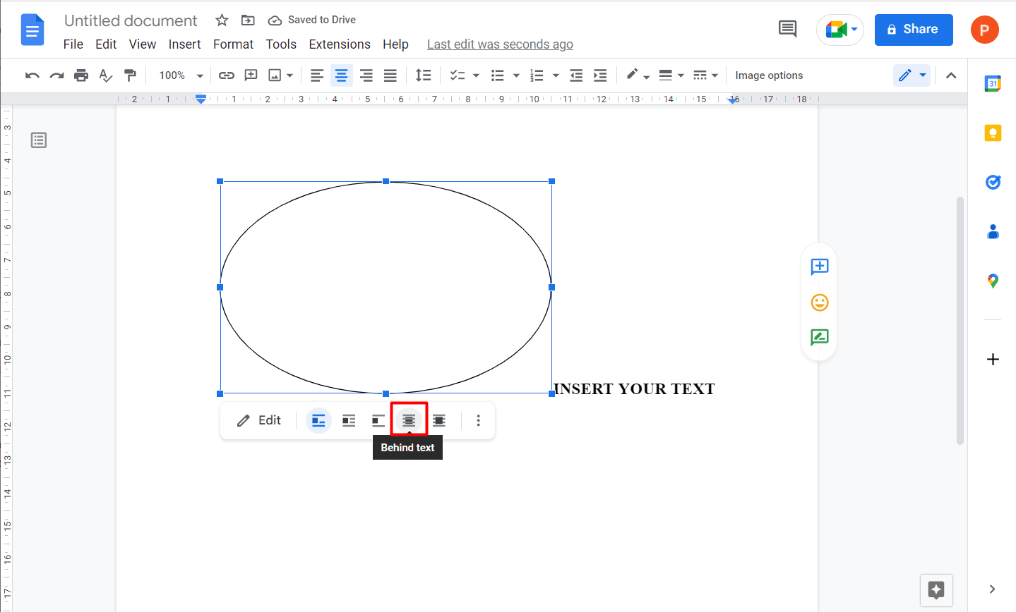 Right click on the oval shape and choose Behind text