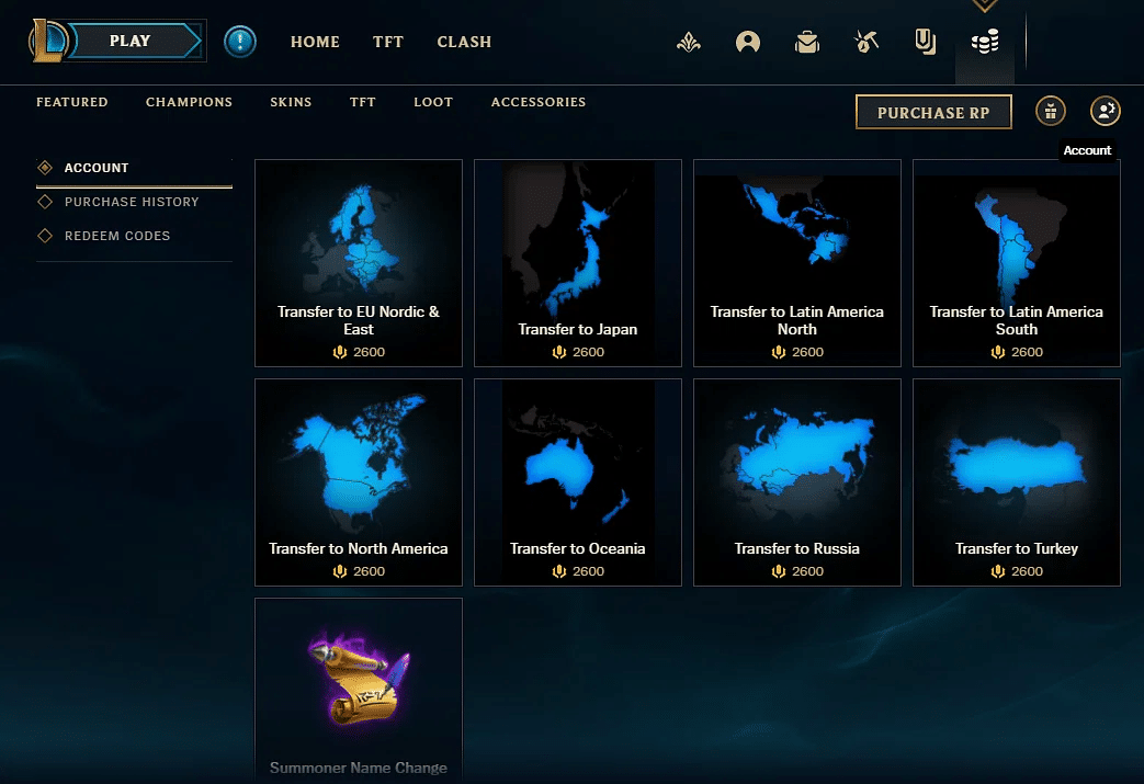 select the desired region