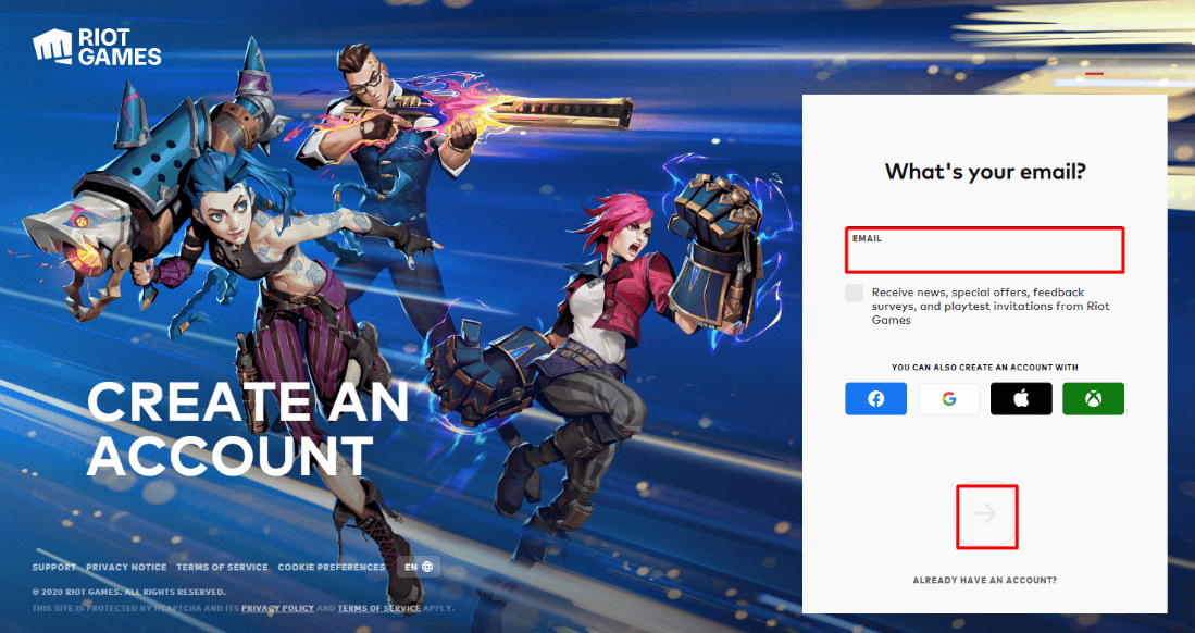 Enter your EMAIL and click on the arrow icon. How to Change League of Legends Server Regions