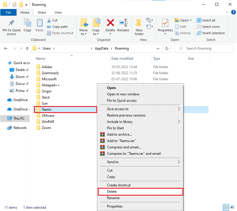 click on the Delete option. How to Clear Microsoft Teams Cache on Windows 10