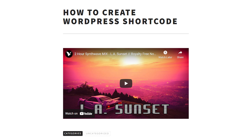 Example of a WordPress post with an embedded video player