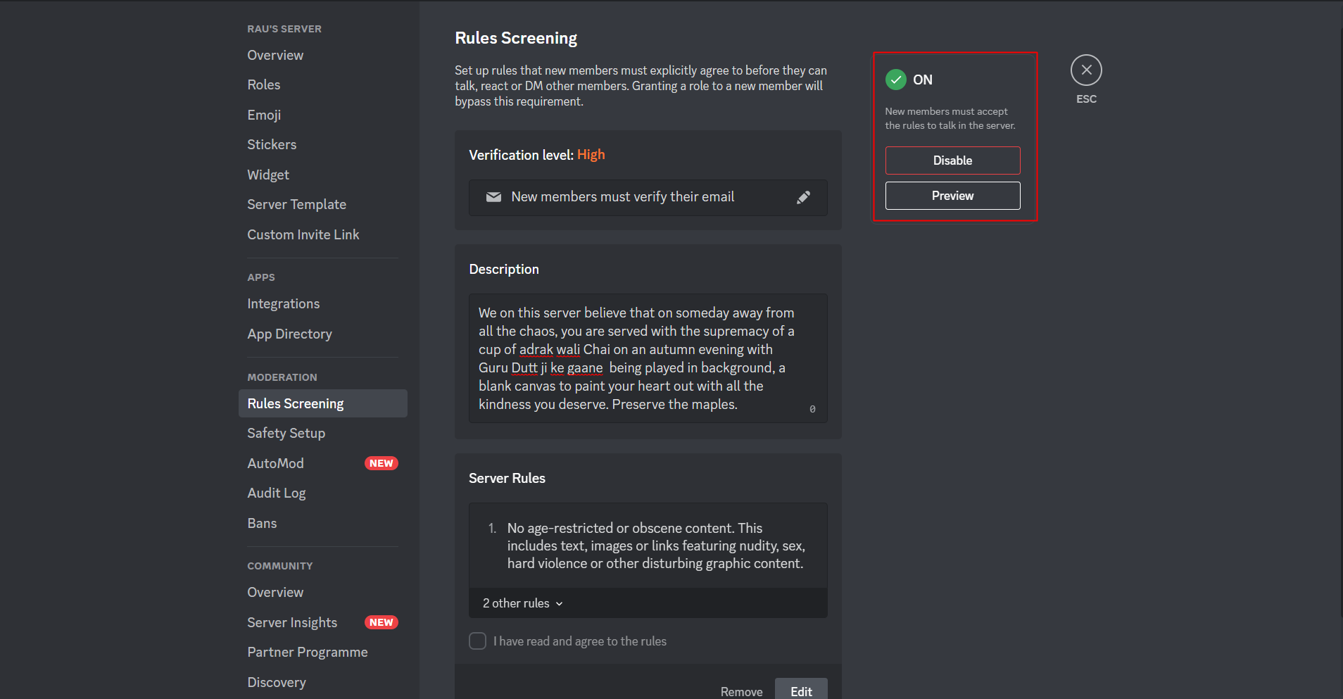 Members screening rules disabled