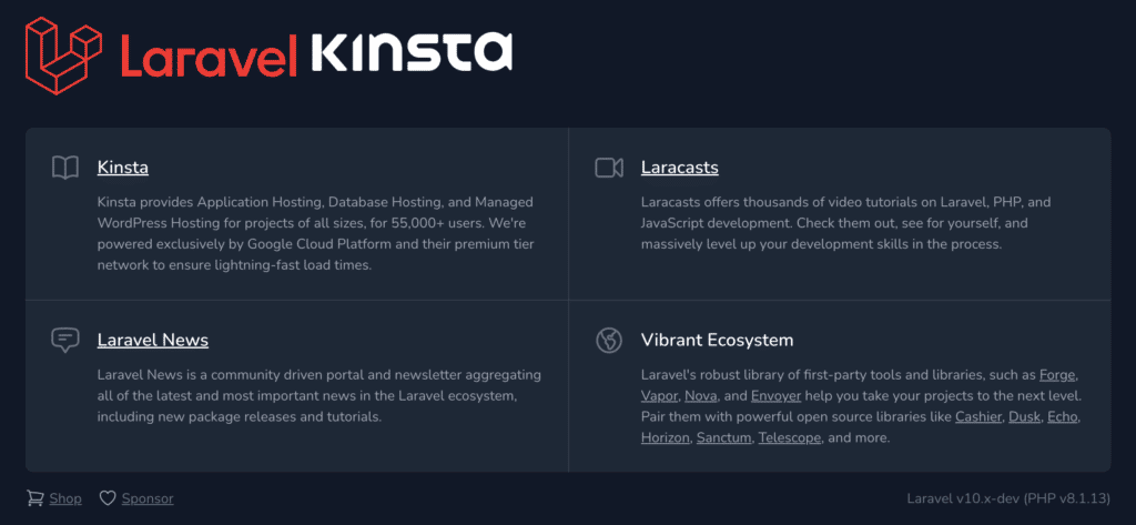 A sample Laravel 10 application page, showing