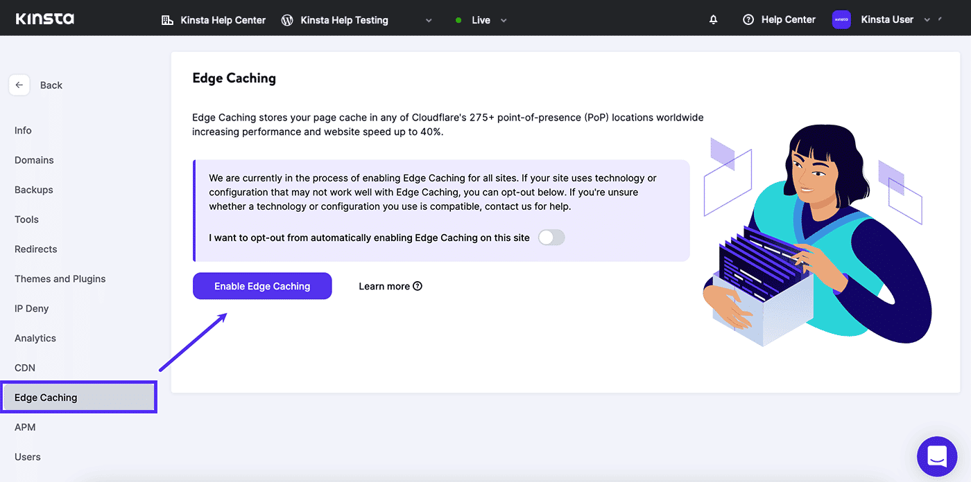 Screenshot: Enabling Edge Caching in MyKinsta.