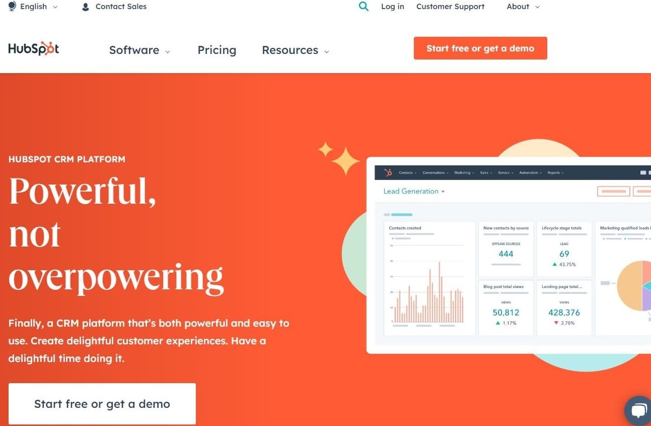 The HubSpot homepage with the tagline