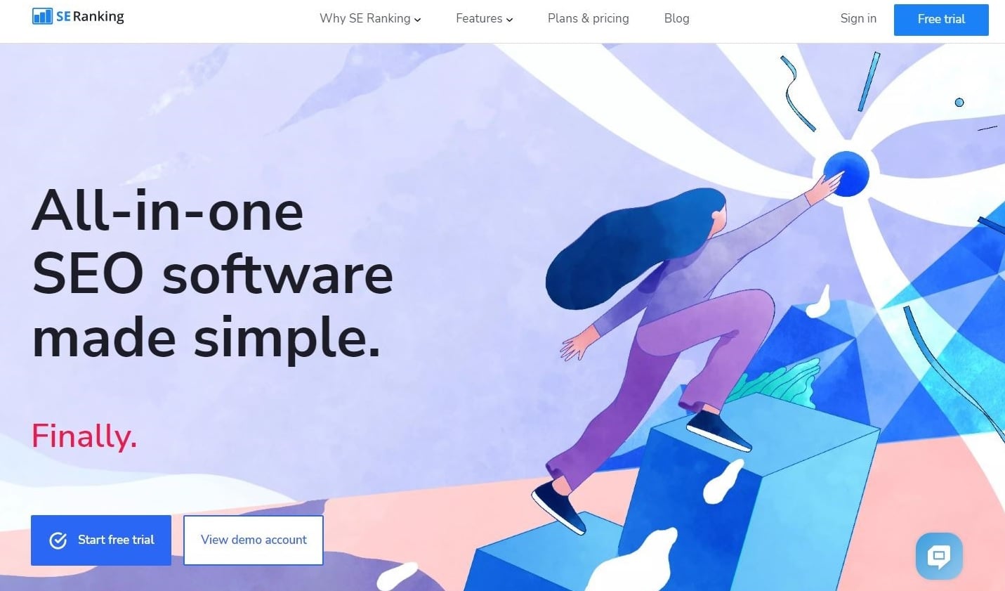 The SE Ranking homepage with the tagline