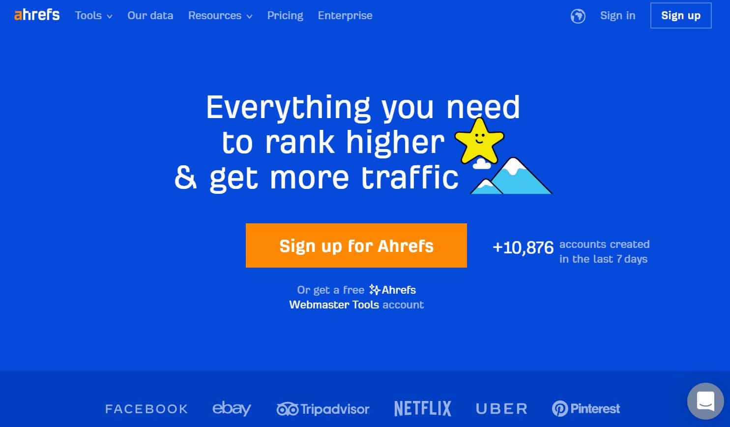 The Ahrefs homepage with the tagline