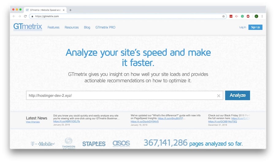 GTmetrix homepage