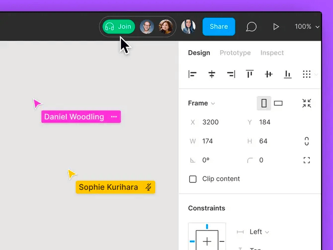 A screenshot of Figma’s collaboration feature in progress