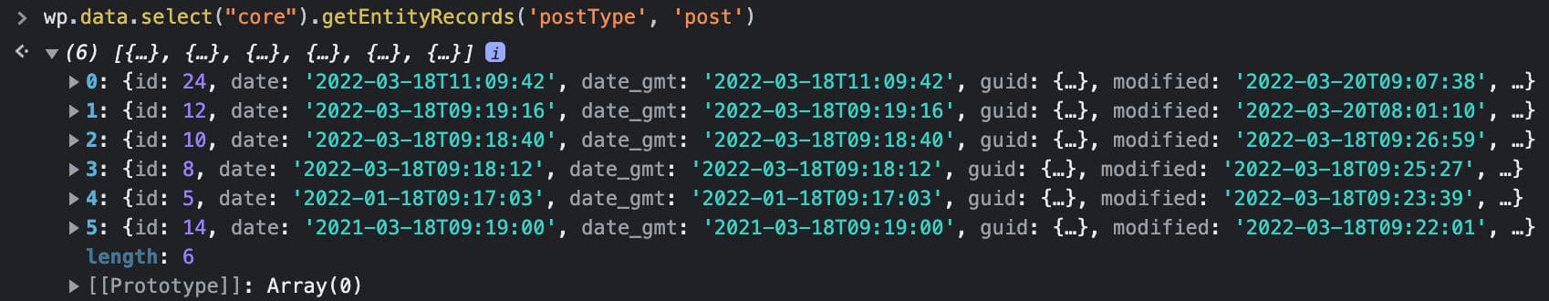 getEntityRecords returns a list of posts.