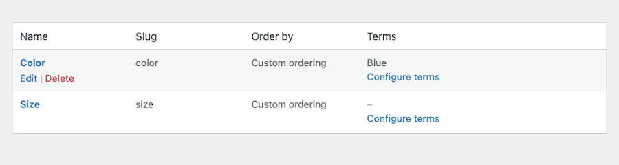 Attributes in WooCommerce.