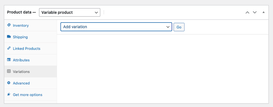 Adding variations in WooCommerce.