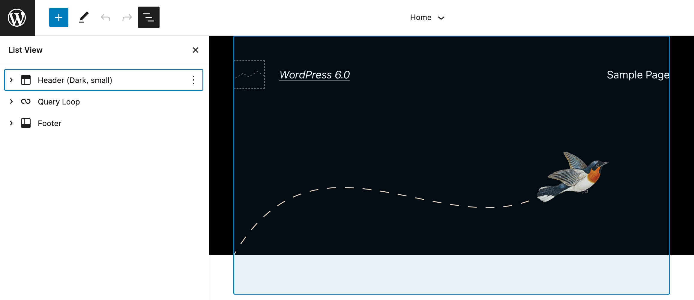 Default List View in WordPress 6.0.