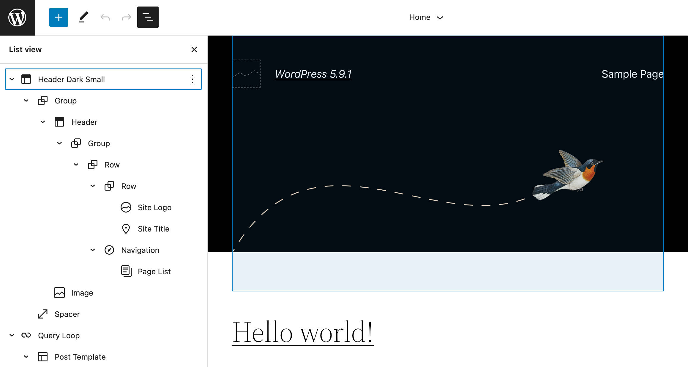 Default List View in WordPress 5.9.