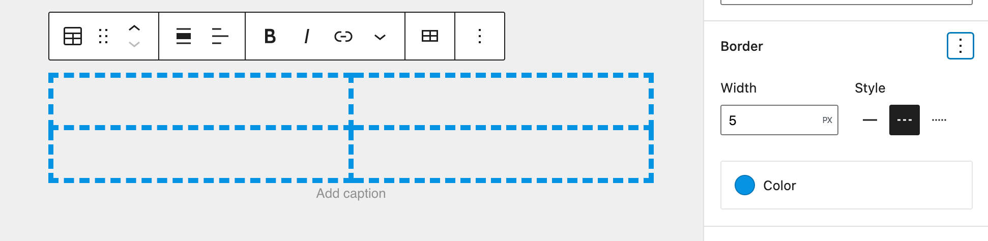 The new Border settings panel