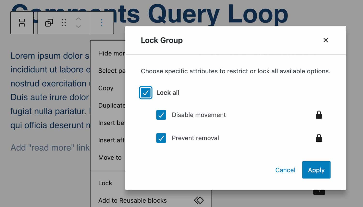 Locking a group of blocks.