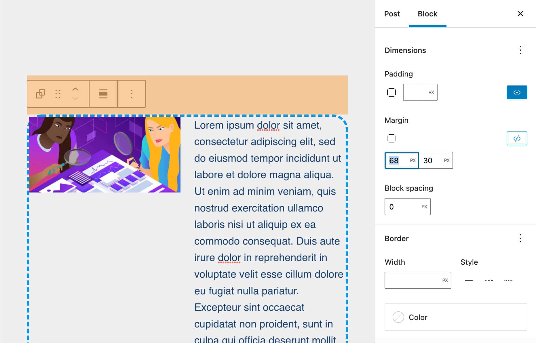 Controlling margins with a Group block.