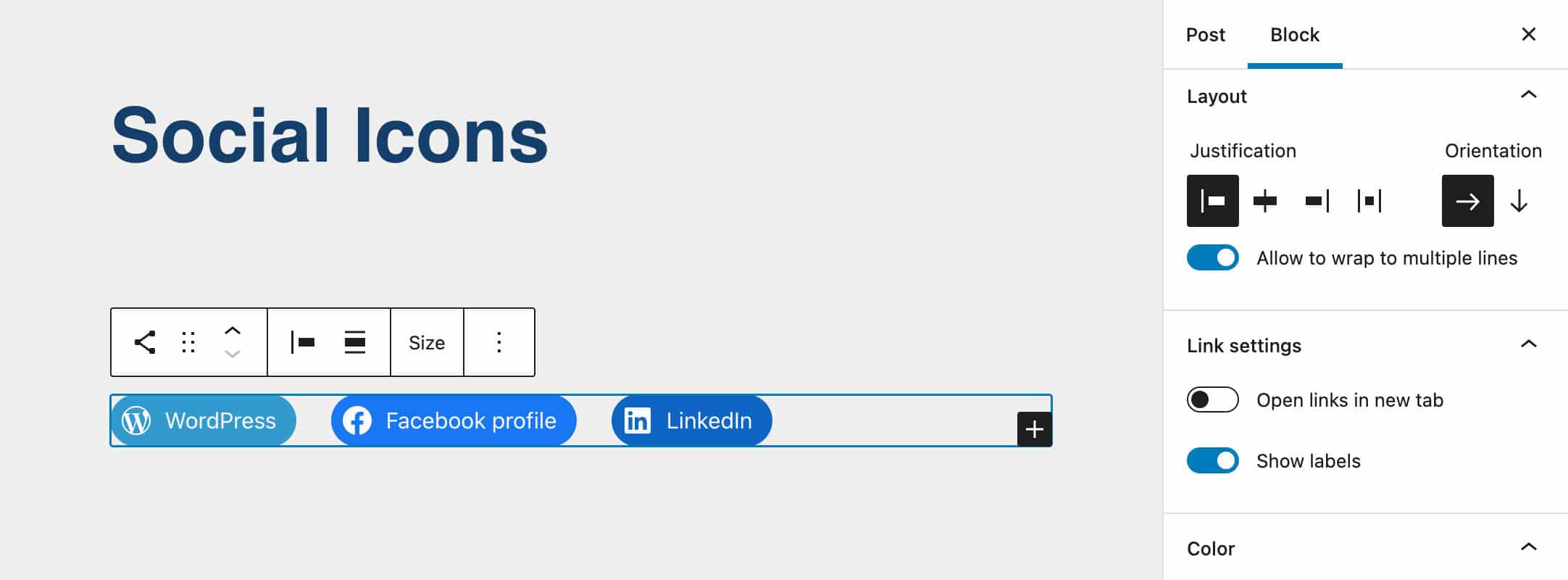 A screenshot showing the Show label option turned on.