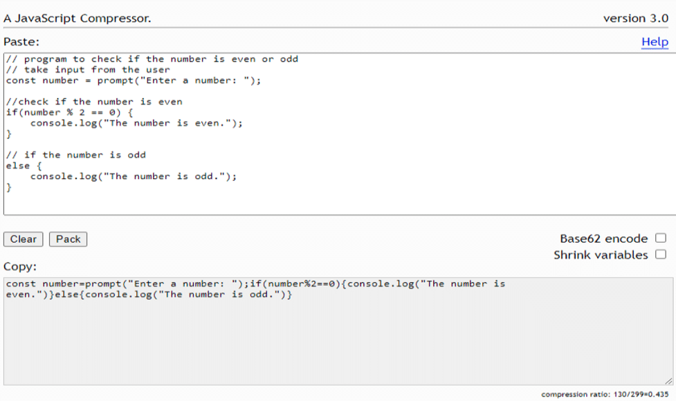 Packer JavaScript Minifier while minifying JavaScript