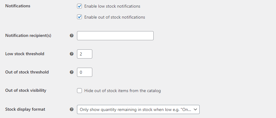 Selecting your low stock threshold.
