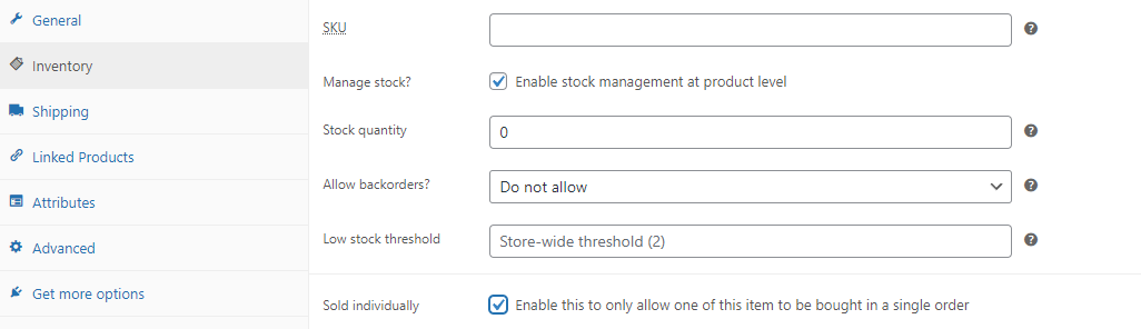 Adding a “sold individually” setting.