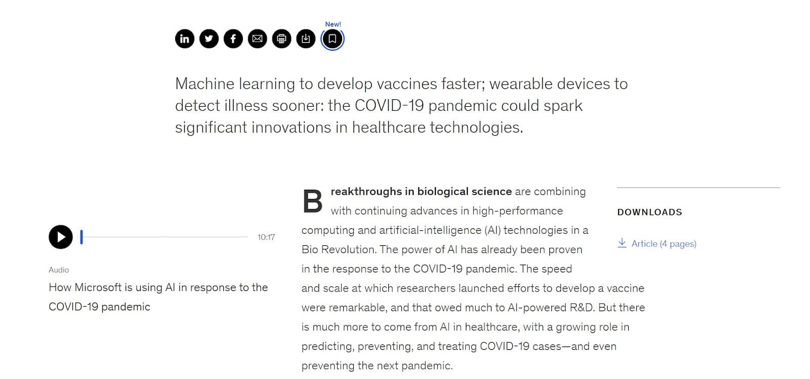 A screenshot of a podcast episode page from McKinsey
