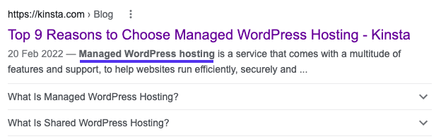 Bolded keyword in meta description