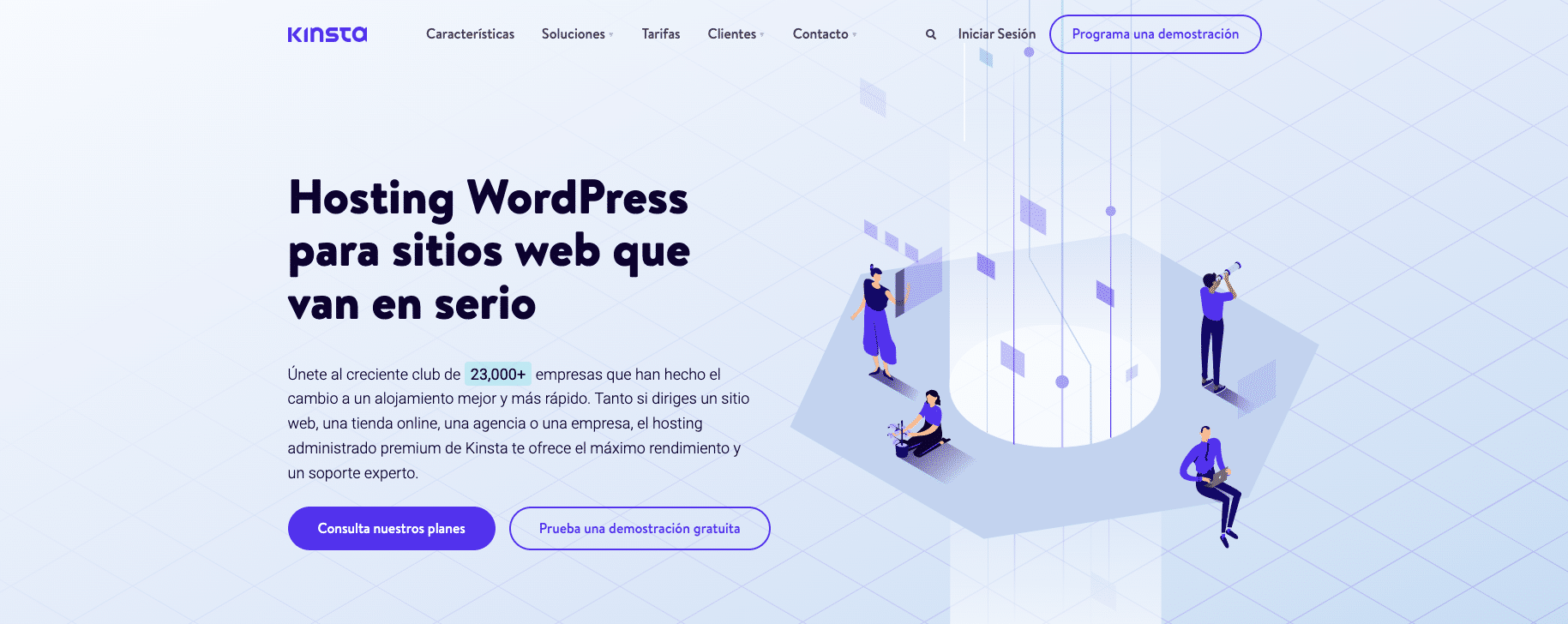 The Kinsta home page in Spanish