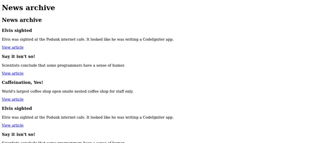 A screenshot of the tested CodeIgniter page.