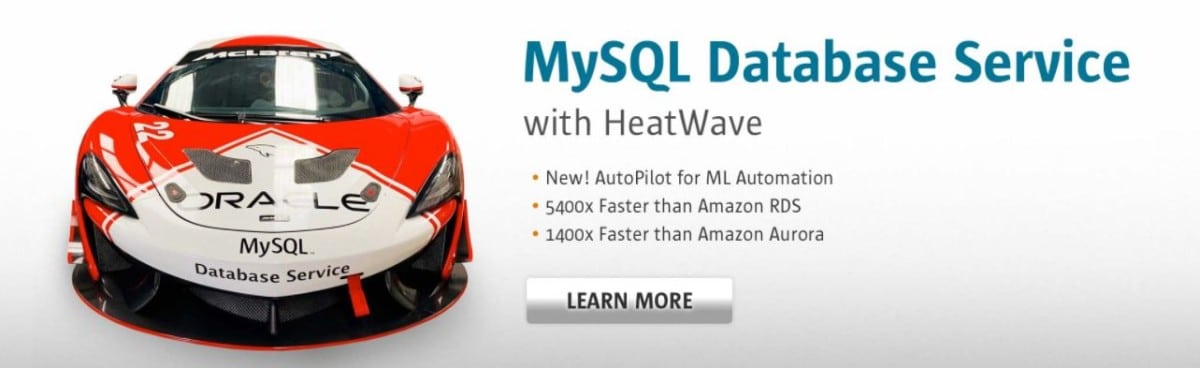 The MySQL website, showing a racecar and the words