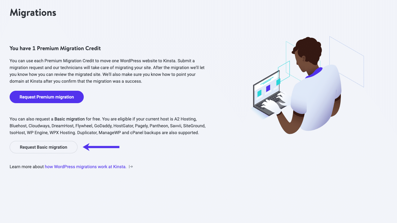 Submitting a MyKinsta migration request
