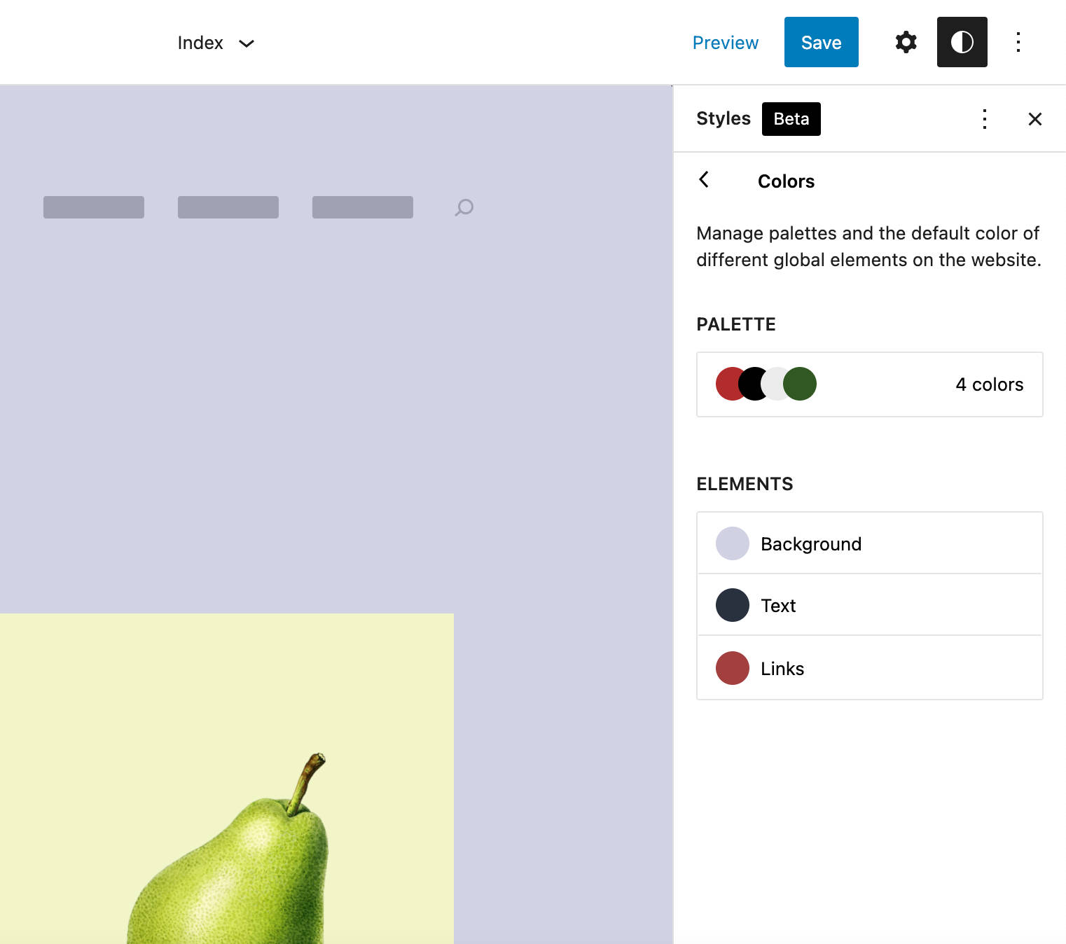 Colors panel in TT1 Blocks, showing a palette of four different colors (red, navy, silver, and green).
