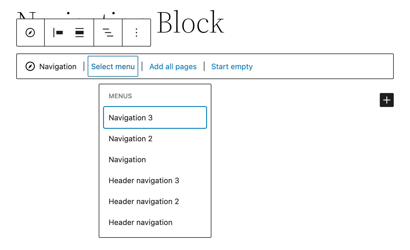 Selecting an existing navigation menu.