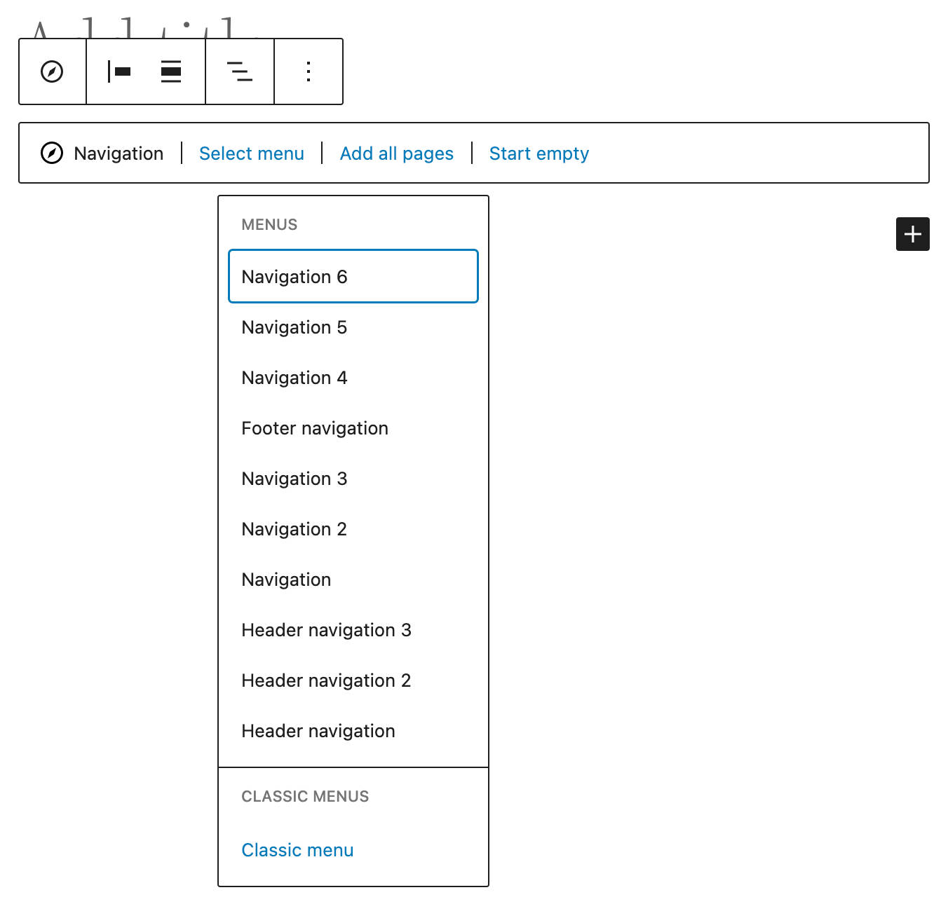 Selecting a classic menu.
