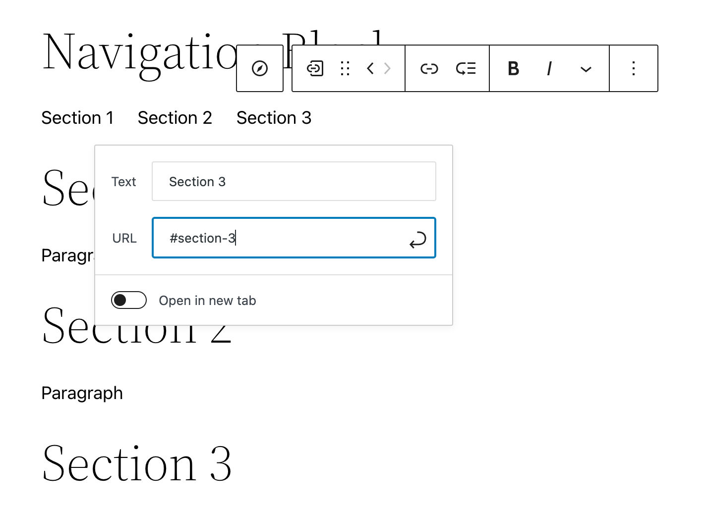 Adding anchor links to a Navigation menu.
