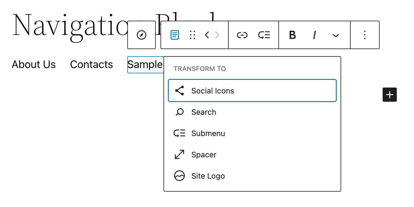 Transforming navigation links to blocks.