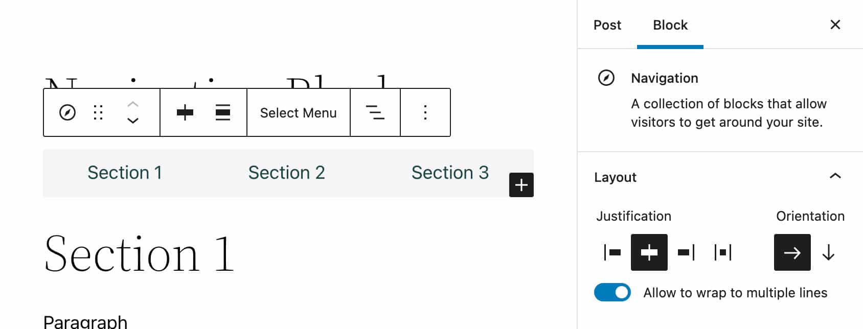 Navigation block layout settings.