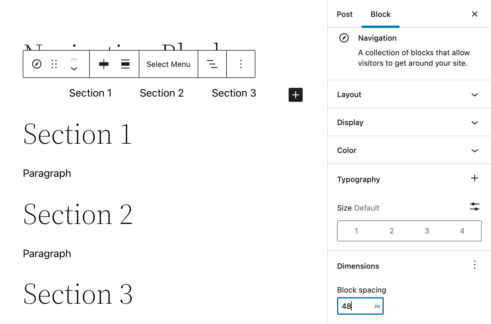 Navigation block spacing.