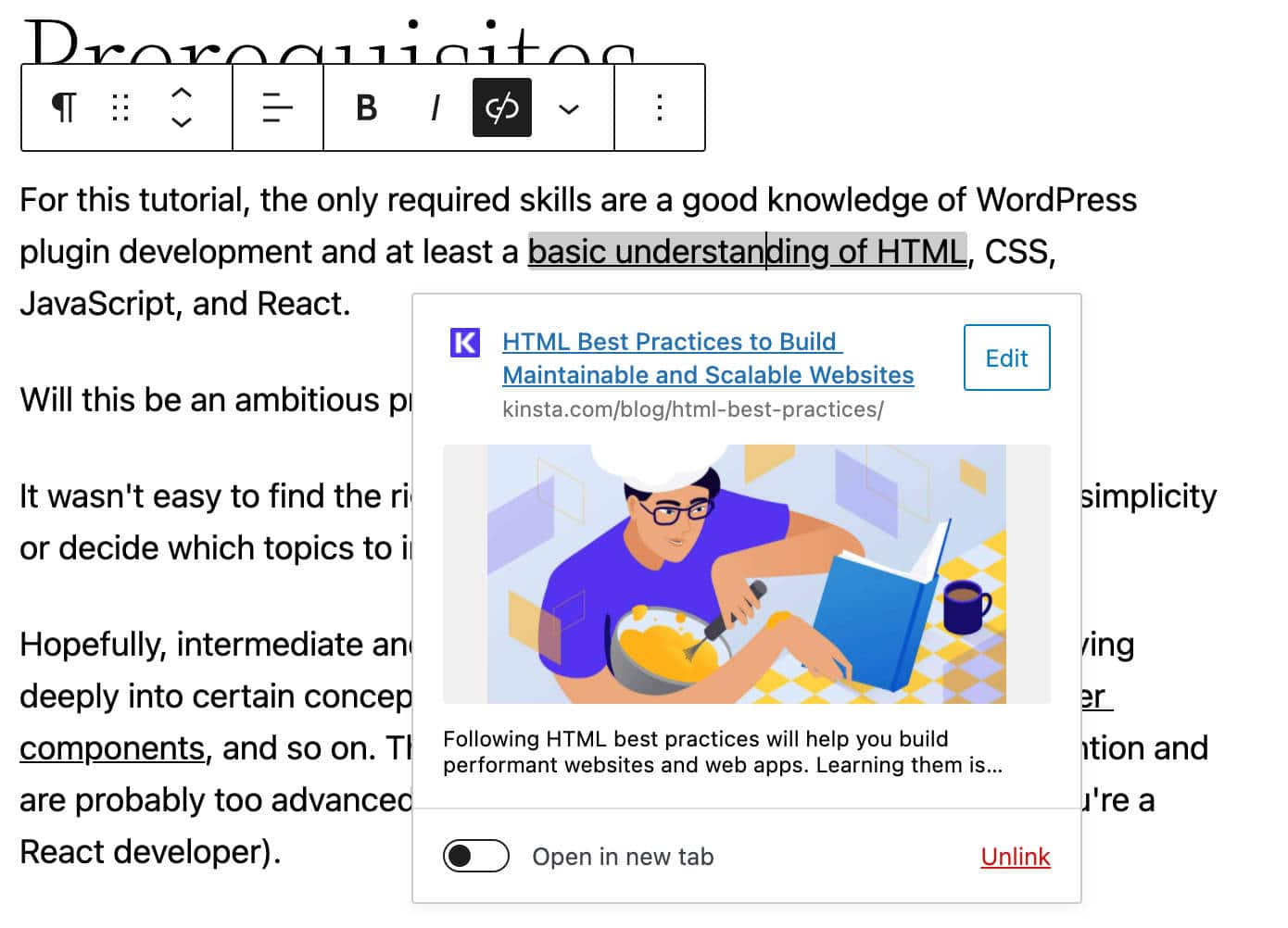 Rich URL preview in the post editor.